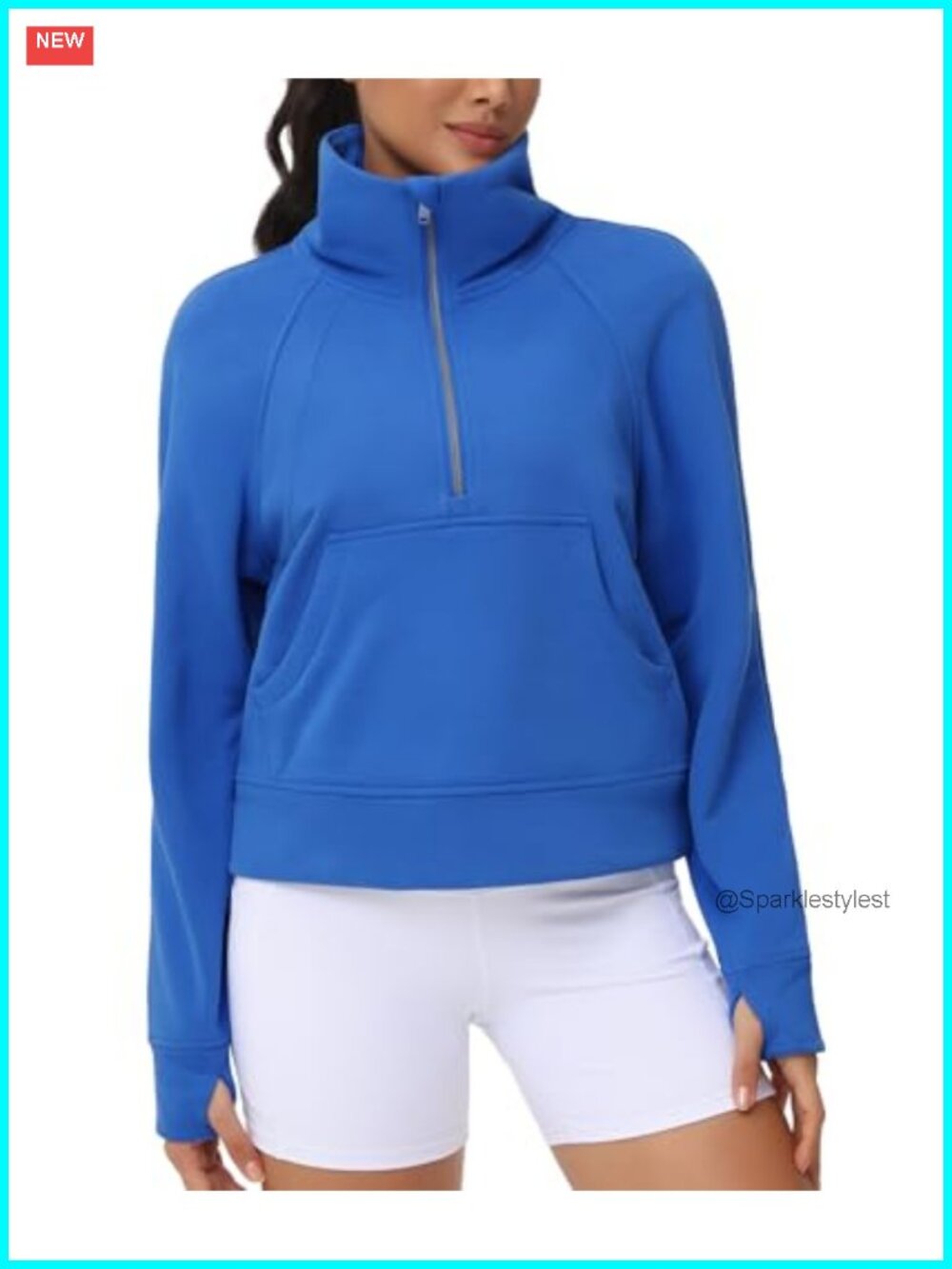 Womens Half Zip Crop Sweatshirt Fleece Lined Pullover